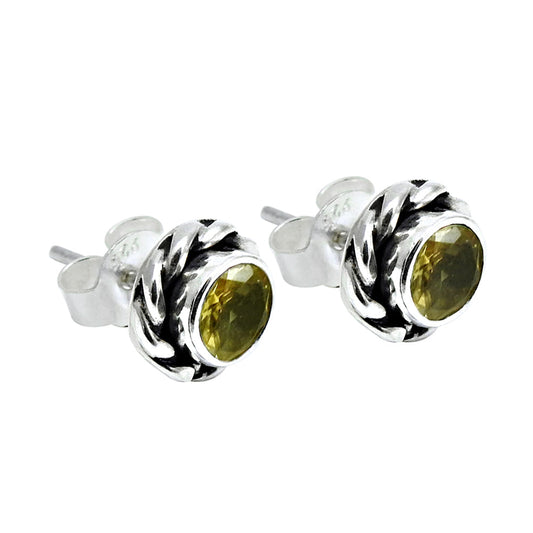 Round Citrine Stone 925 Sterling Silver Wife Stud Post Butterfly Bezel Earrings