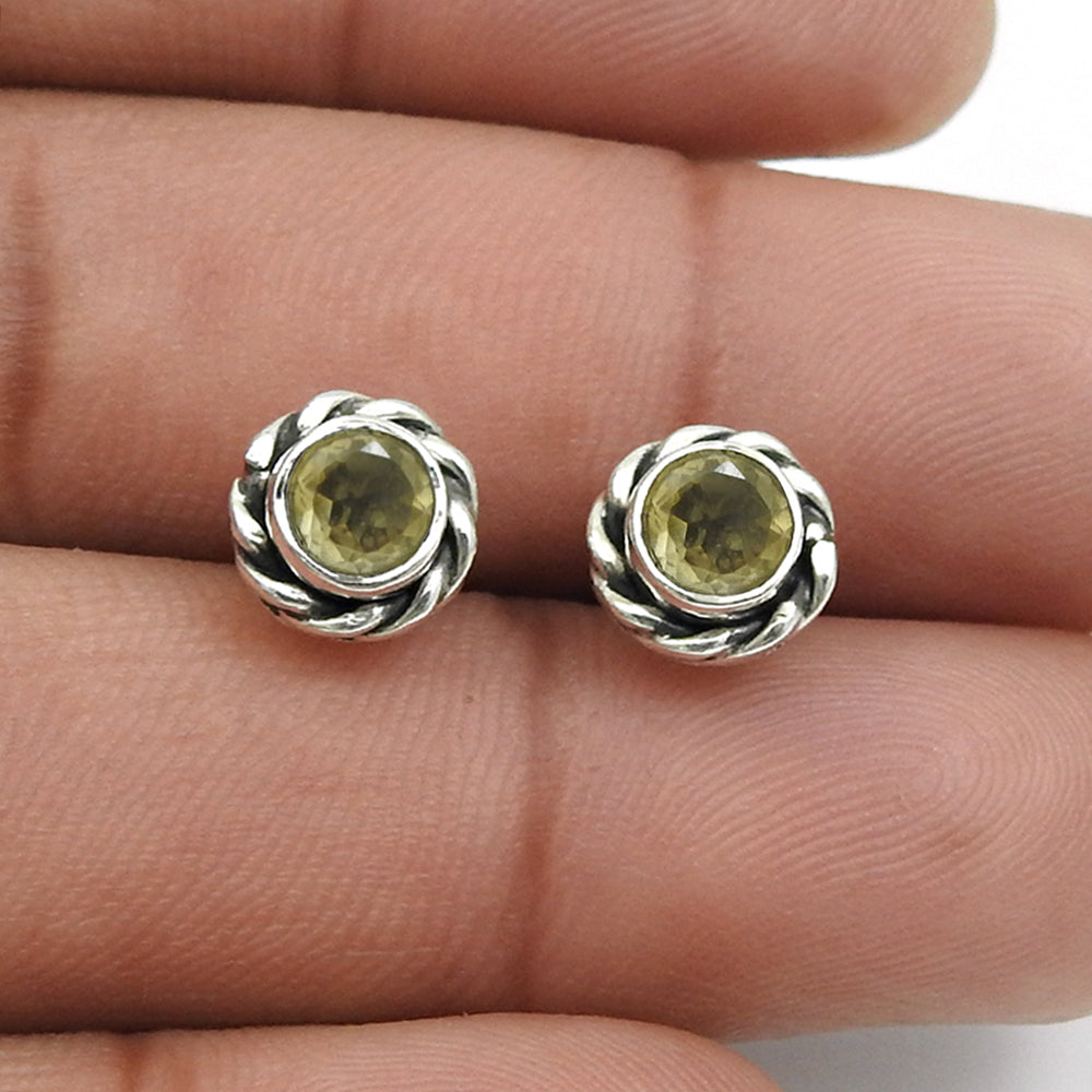 Round Citrine Stone 925 Sterling Silver Wife Stud Post Butterfly Bezel Earrings