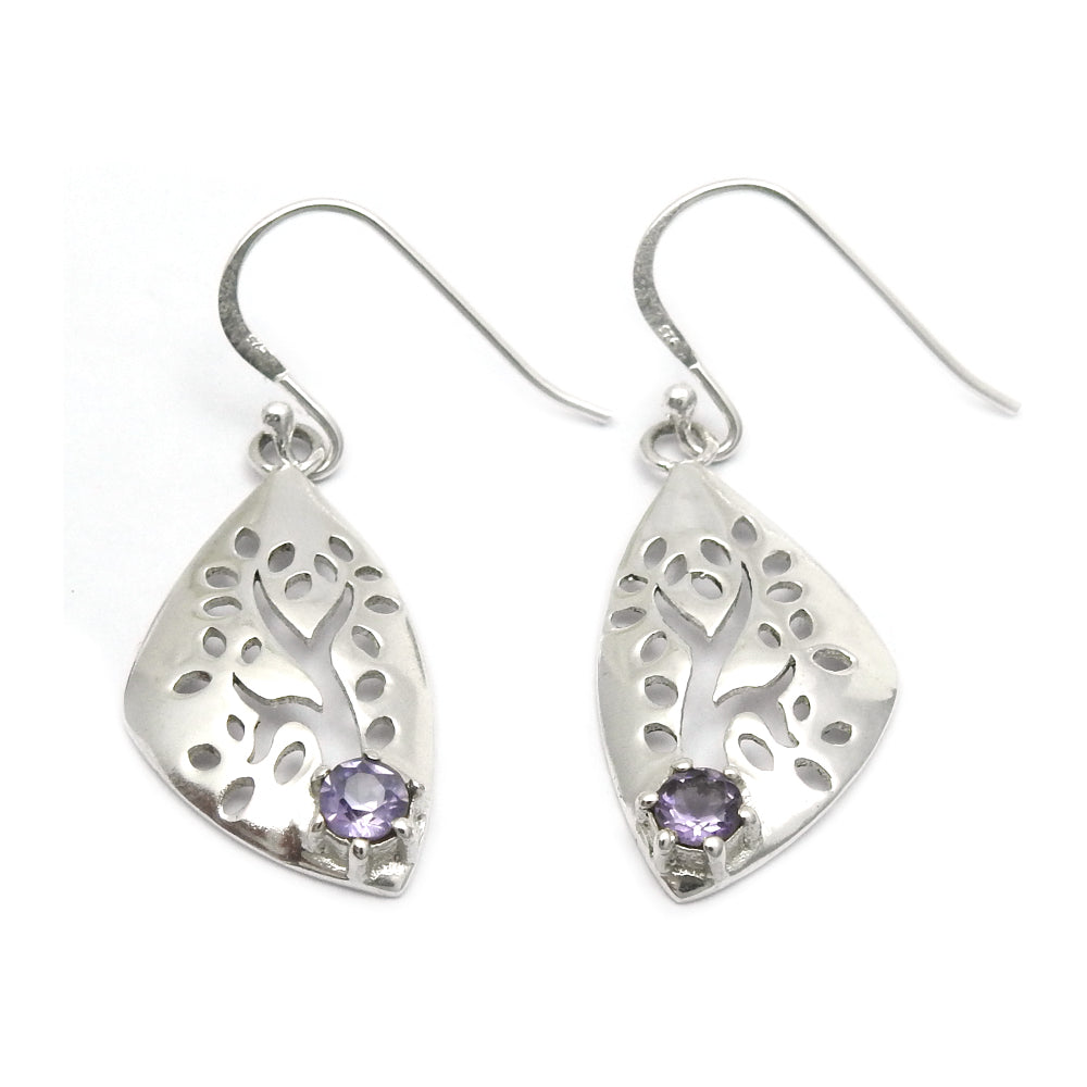 Gift For Her Natural Amethyst Drop Dangle Tree Of Life Earrings 925 Silver D4
