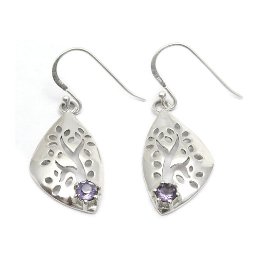 Gift For Her Natural Amethyst Drop Dangle Tree Of Life Earrings 925 Silver D4