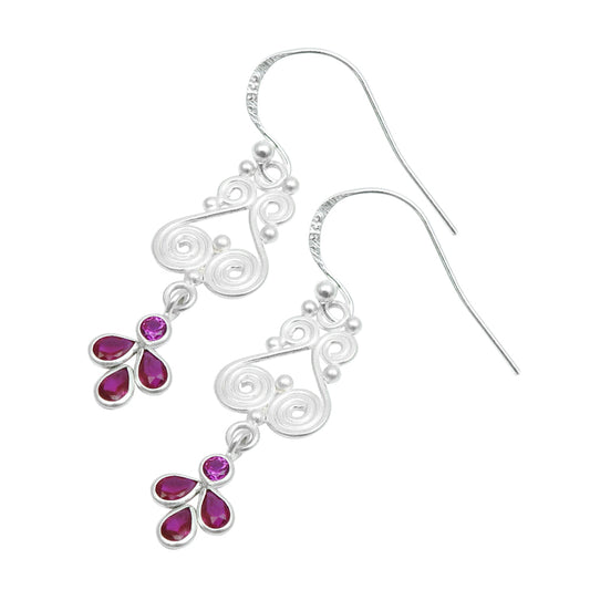 Pink Cubic Zirconia Stone Trendy Dangle Drop Sister Earrings 925 Sterling Silver