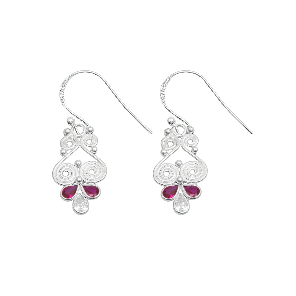 Cubic Zirconia Gemstone Solid Sterling Silver Dangle Drop Hook Bezel Earrings