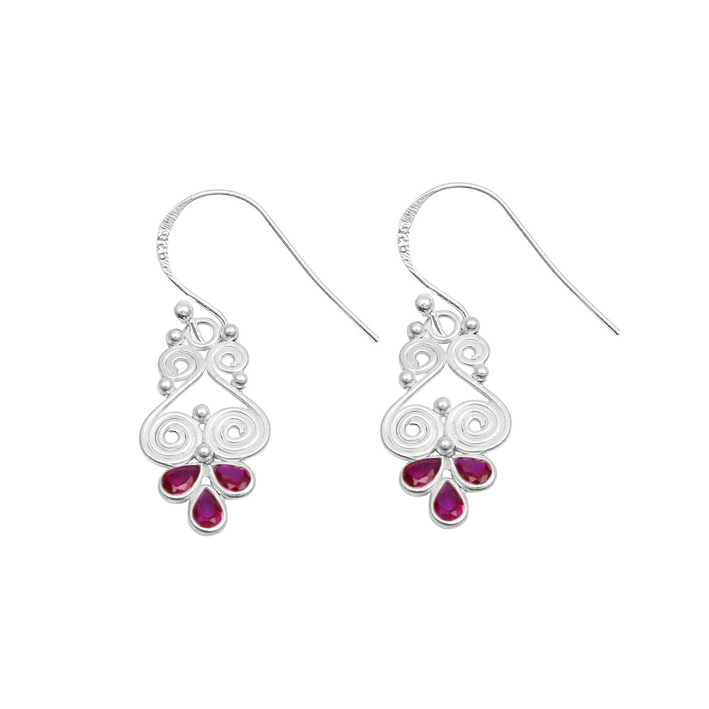 Pear Pink Cubic Zirconia Gemstone 925 Solid Silver Hook Dangle Trendy Earrings
