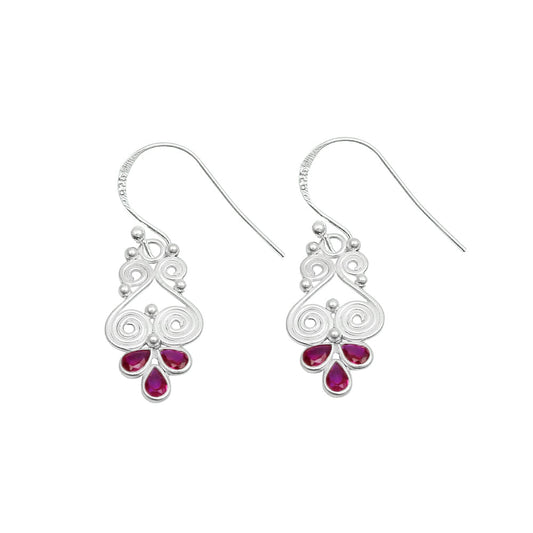 Pear Pink Cubic Zirconia Gemstone 925 Solid Silver Hook Dangle Trendy Earrings