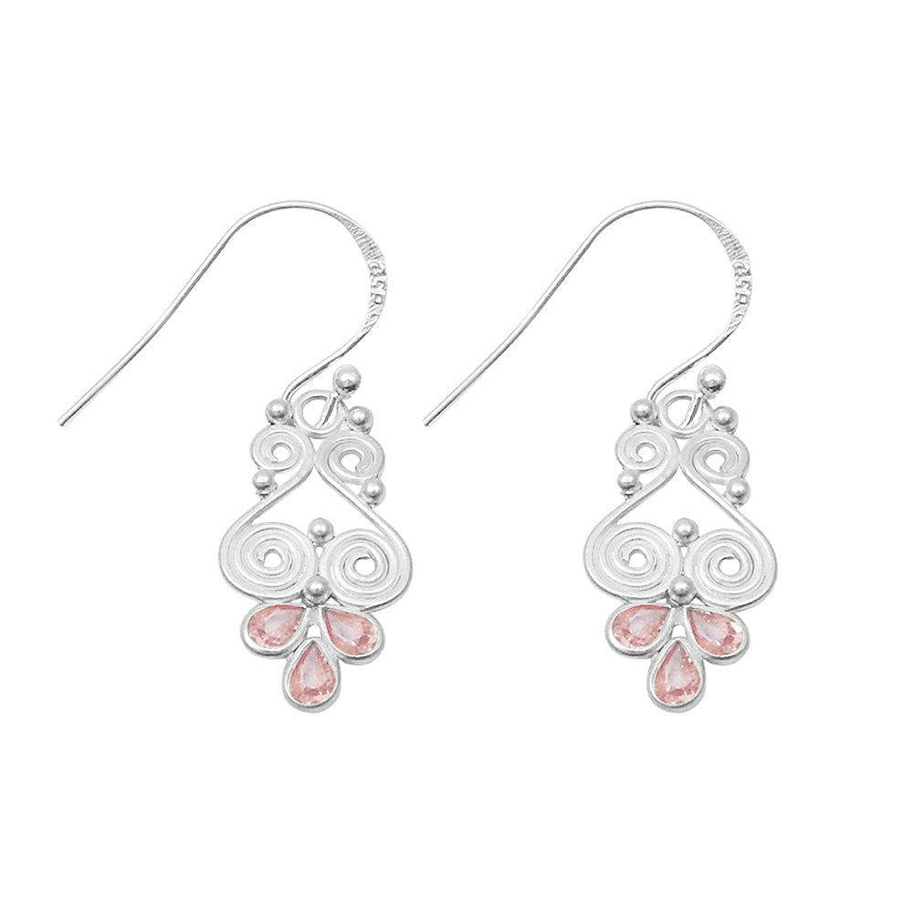 Pear Natural Pink Cubic Zirconia Drop Dangle Boho New Earrings 925 Solid Silver