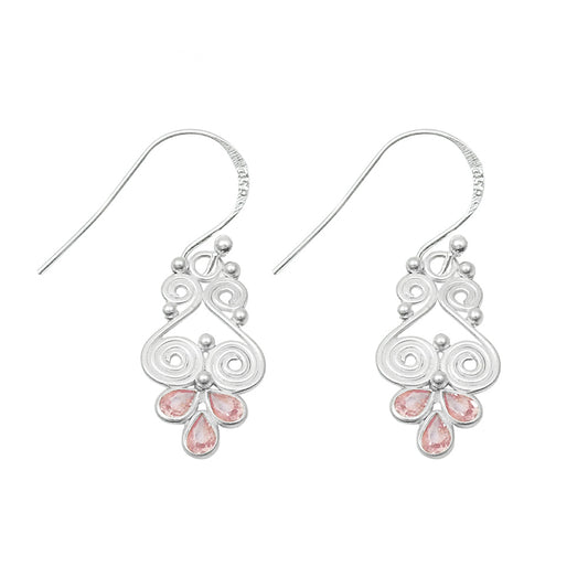 Pear Natural Pink Cubic Zirconia Drop Dangle Boho New Earrings 925 Solid Silver