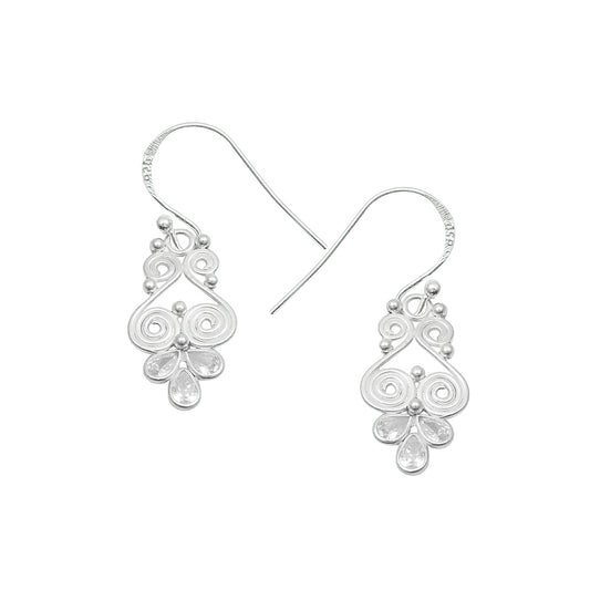 Natural Cubic Zirconia Wife Wedding Dangle Drop Earrings Solid Sterling Silver