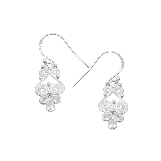 Natural Cubic Zirconia Wife Wedding Dangle Drop Earrings Solid Sterling Silver