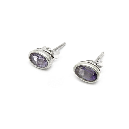 Sterling Silver Crown Chakra Natural Amethyst New Stud Post Friend Gift Earrings