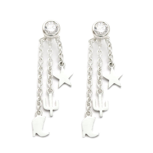 Sterling Silver Round White Cz Gemstone Bezel Elegant Butterfly Dangle Earrings