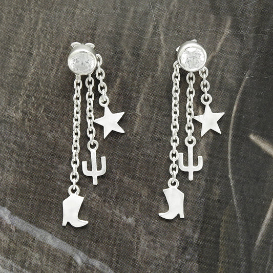 Woman Gift Solid 925 Silver Natural White Cubic Zirconia Celestial Star Earrings