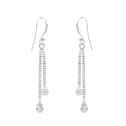 Natural White Cz Sterling Silver Dangle Drop Hook December Birth Bezel Earrings
