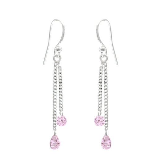 Sterling Silver Natural Pink Cz Artisan Dangling Wife Wedding Hook Boho Earrings