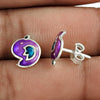 925 Sterling Silver Purple Enamel Bird Design Stud Earrings