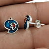 925 Sterling Silver Blue Enamel Bird Design Stud Earrings