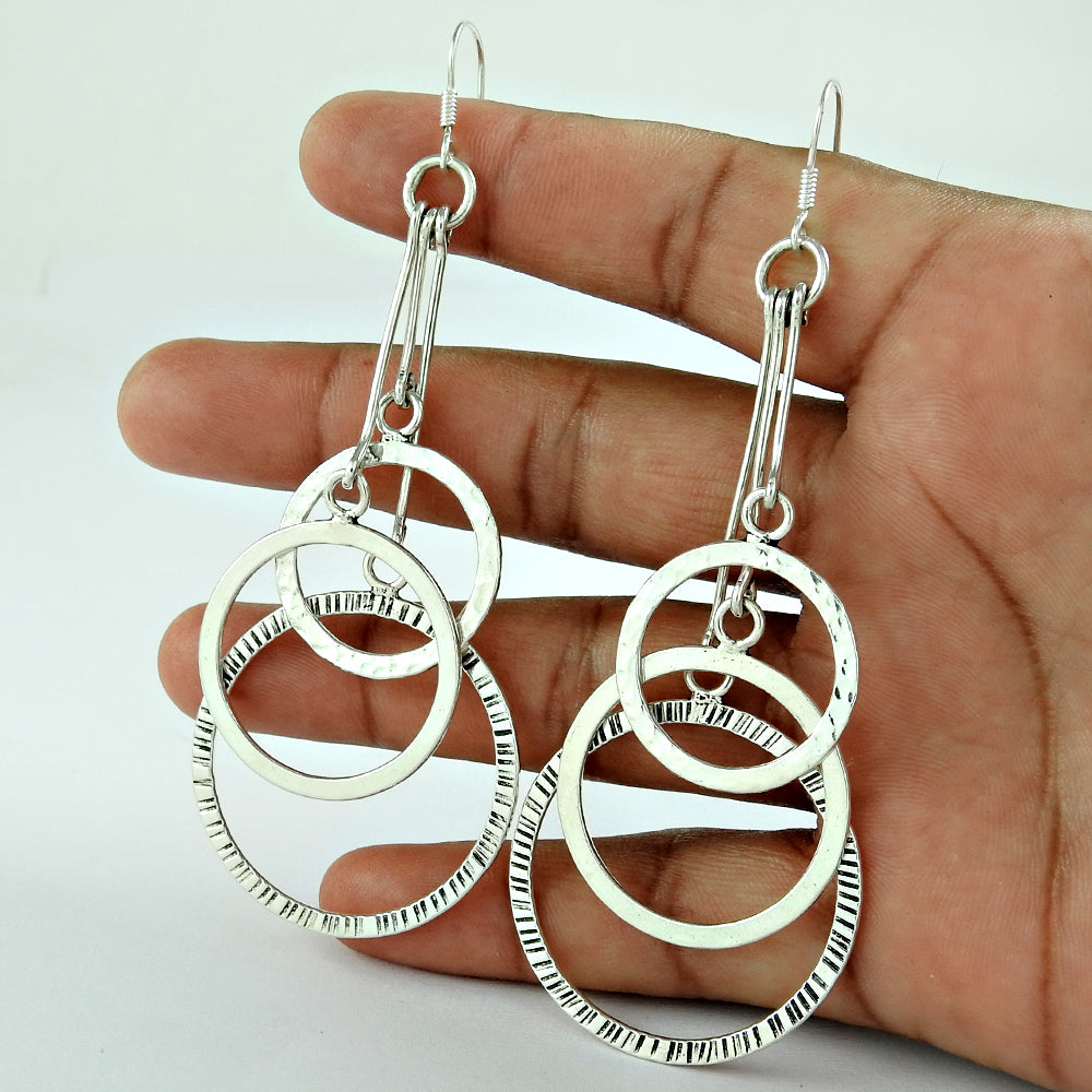 Solid 925 Silver Love Circle Handmade Earrings