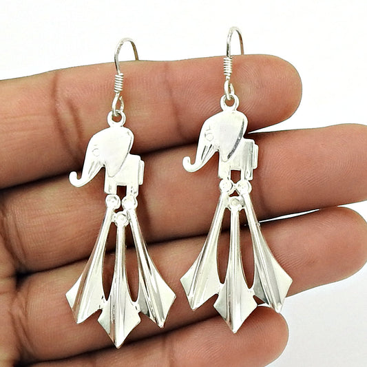Solid 925 Silver Elephant Handmade Earrings