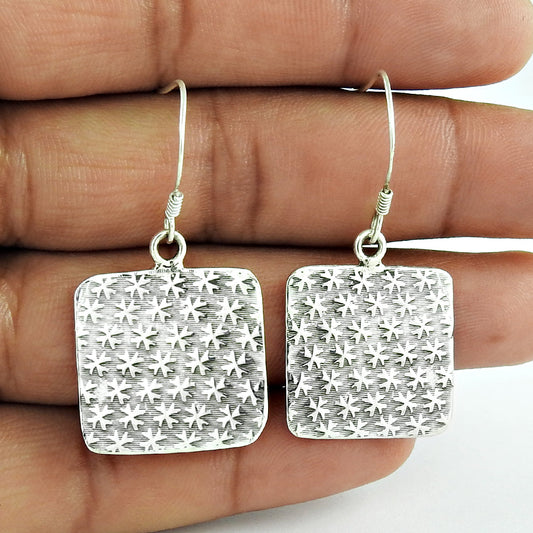 Solid 925 Sterling Silver Square Dangle Earrings