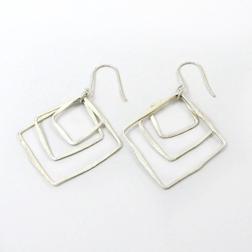Solid 925 Silver Hanging Squares Handmade Earrings