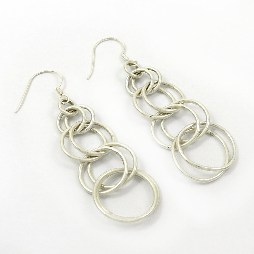 925 Sterling Silver Geometric Circle Drop Earrings