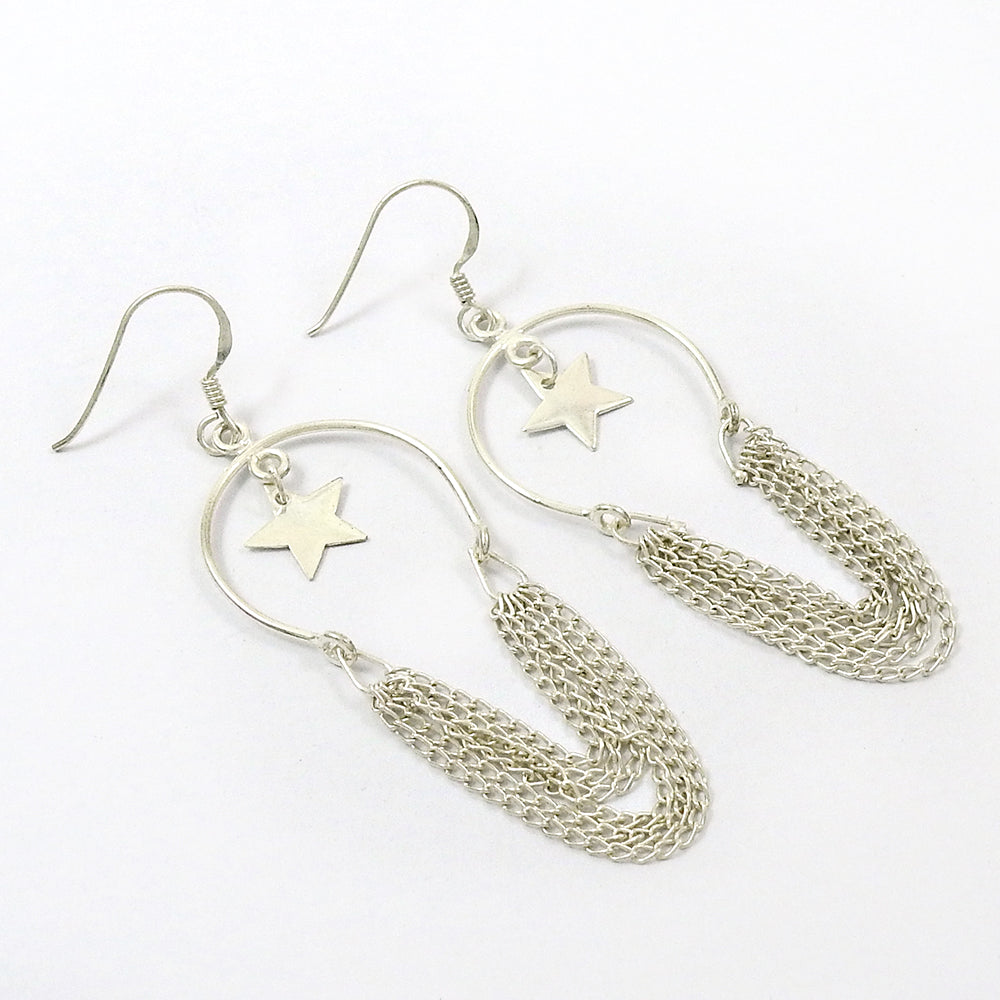 Solid 925 Silver Hanging Star Charm Dangle Earrings