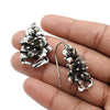 Solid 925 Oxidized Silver Flower Dangle Earrings