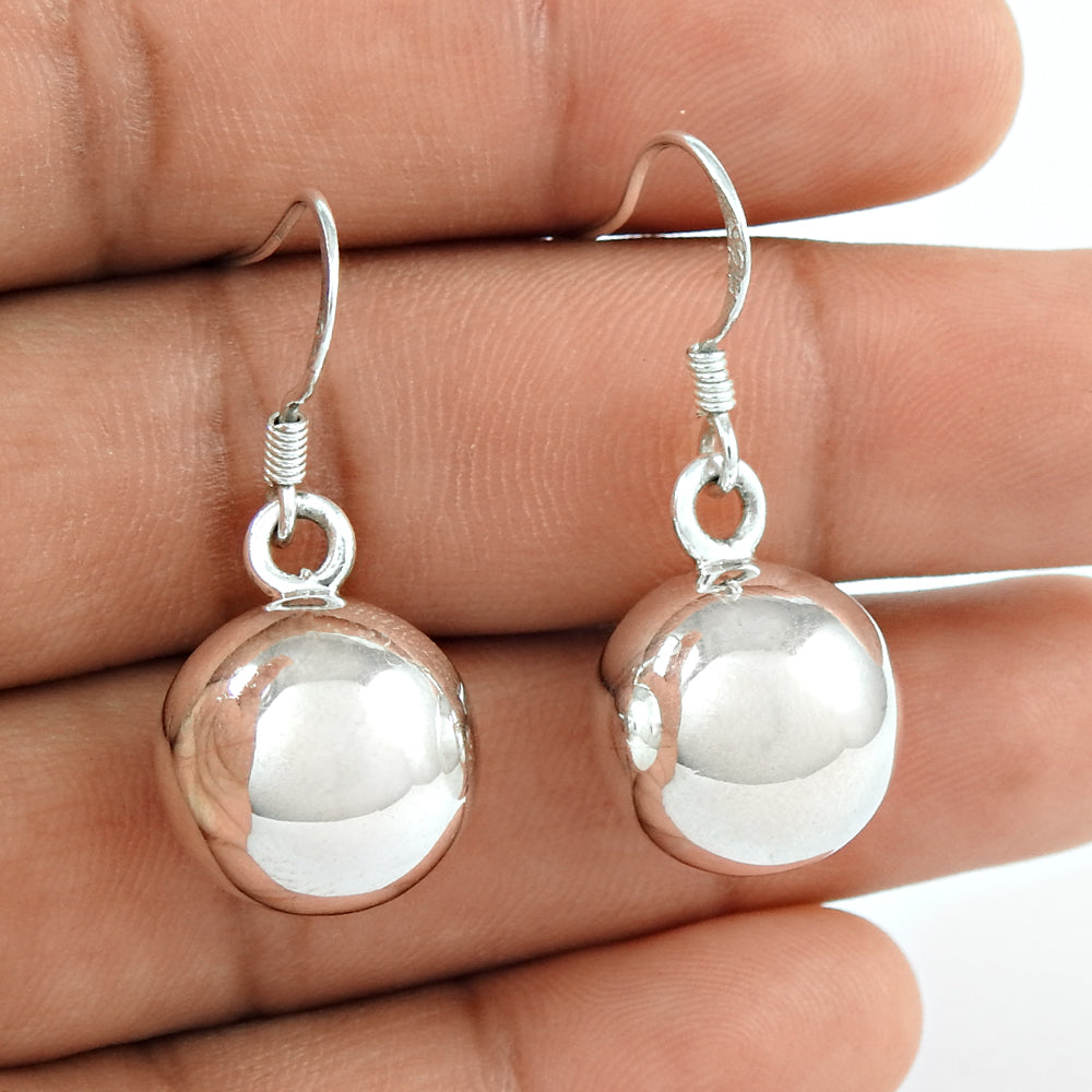 Solid 925 Silver Hanging Ball Dangle Earrings