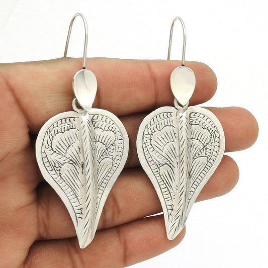 Solid 925 Silver Engraved Flower Dangle Earrings