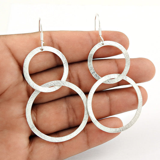 Sterling Silver Interlocking Circle Dangle Earrings