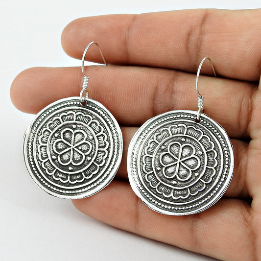 Oxidized Sterling Silver Ethnic Dangle Earrings