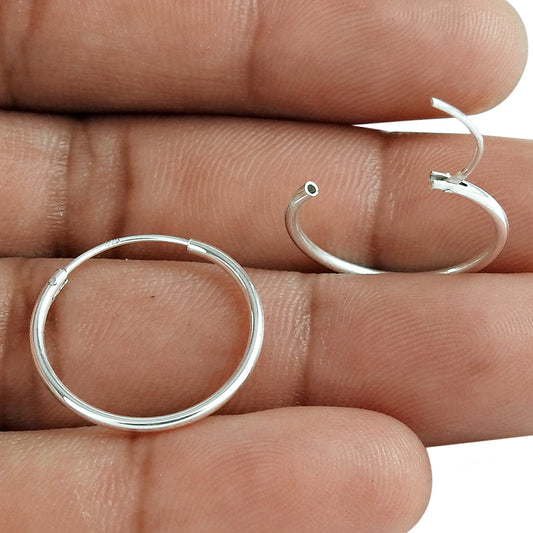 925 Silver Plain Round Hoops Thick Earrings