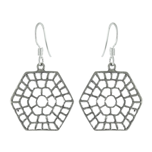 Solid 925 Sterling Silver Spider Web Dangle Earrings