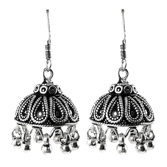 Solid 925 Sterling Silver Handmade Dangle Jhumki Earrings