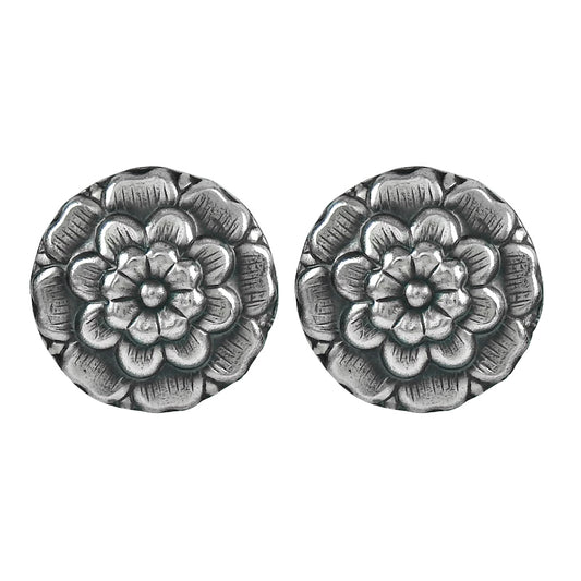 Oxidized 925 Sterling Silver Flower Stud Earrings