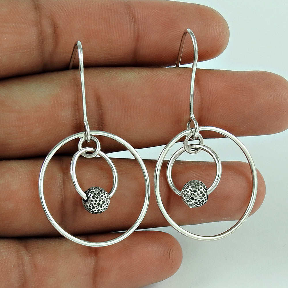 925 Solid Sterling Silver Hanging Balls Dangle Earrings Women Jewelry