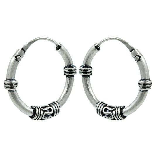 Solid 925 Sterling Silver Antique Hoop Earrings