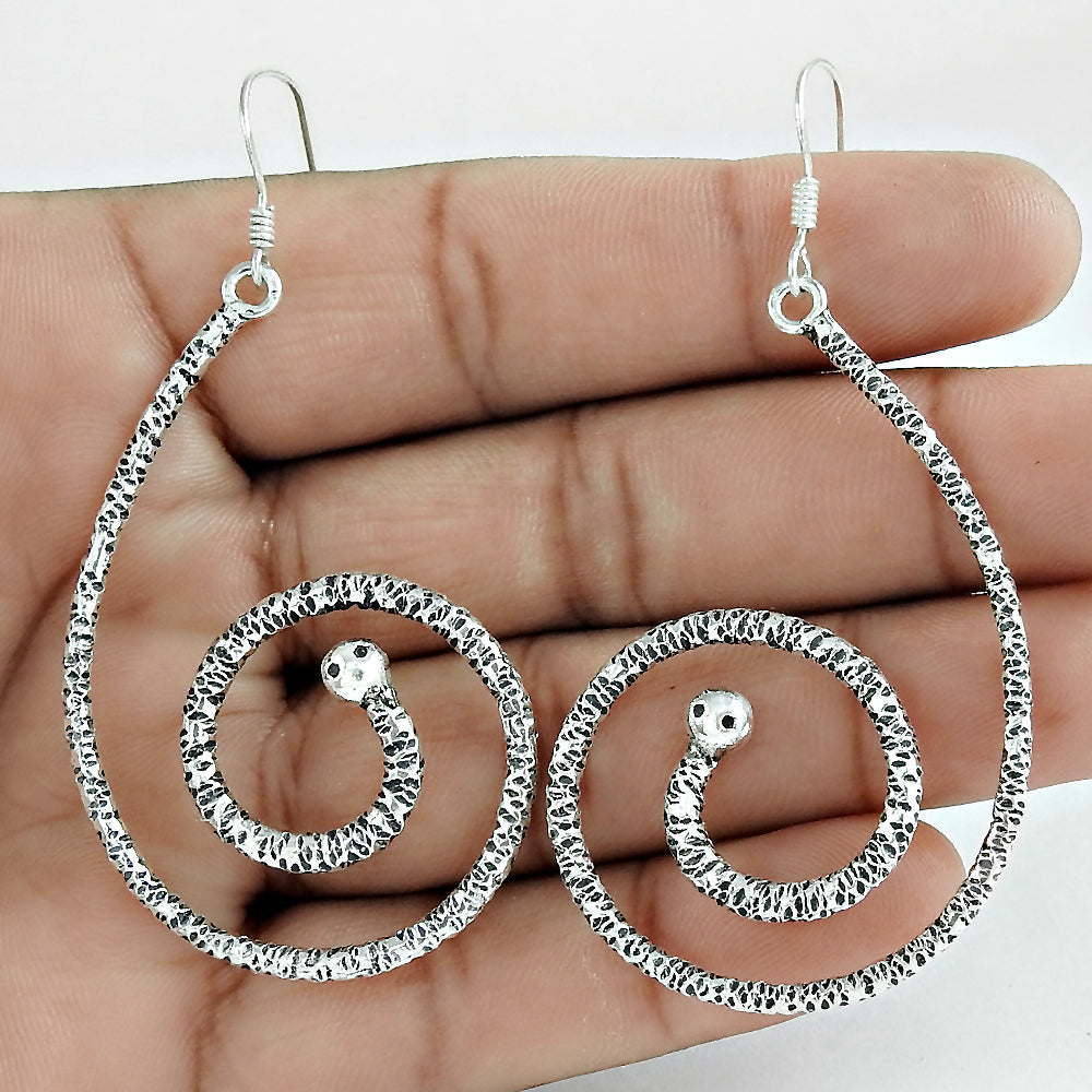 Solid 925 Sterling Silver Spiral Dangle Earrings