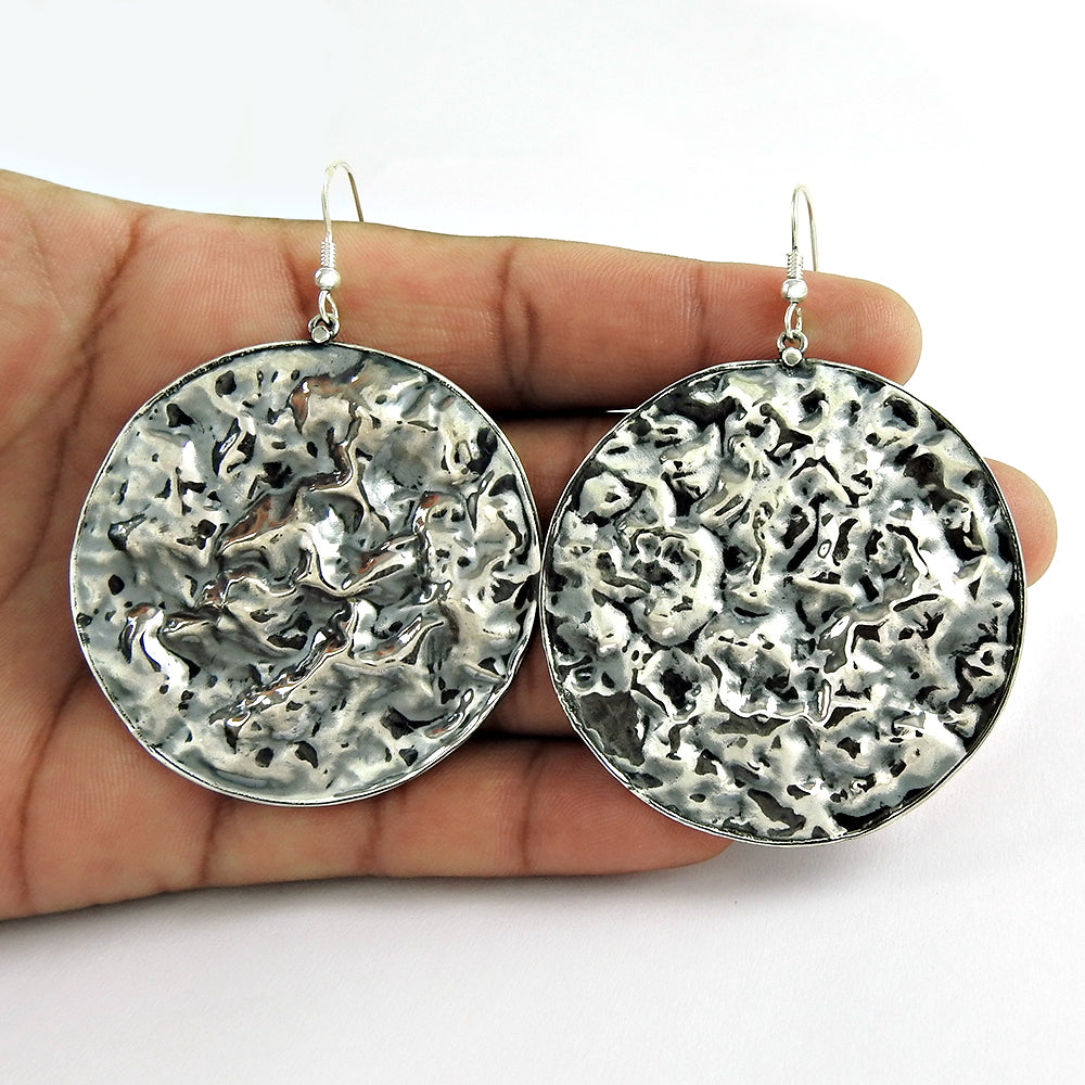 Oxidized 925 Silver Hammered Earrings