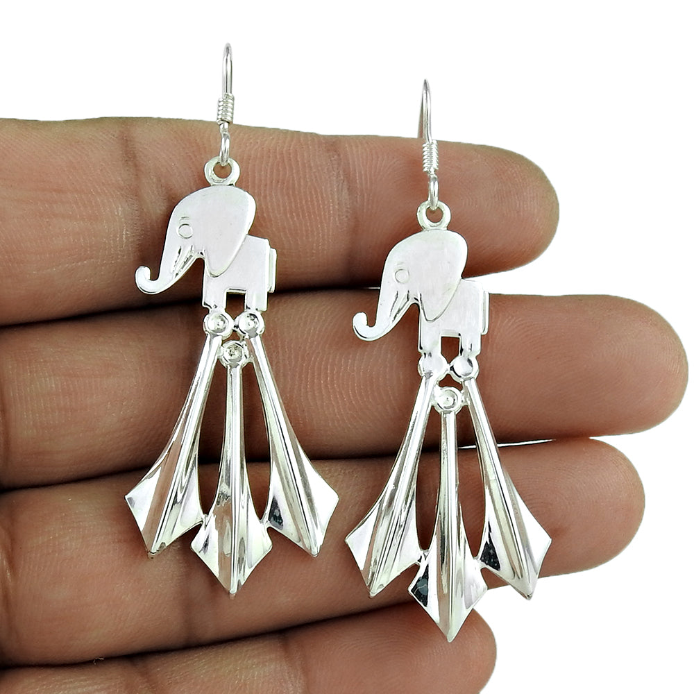 Elephant Shape 925 Silver Vintage Drop Earrings