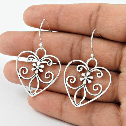 Solid 925 Sterling Silver Heart Earrings Gift For Woman Girls