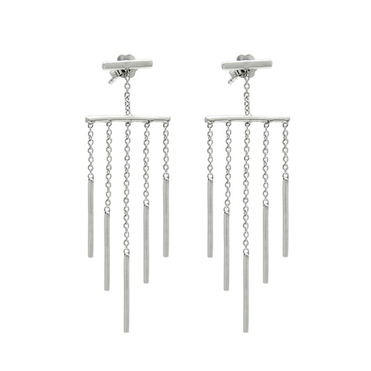 925 Solid Sterling Silver Hanging Sticks Dangle Earrings