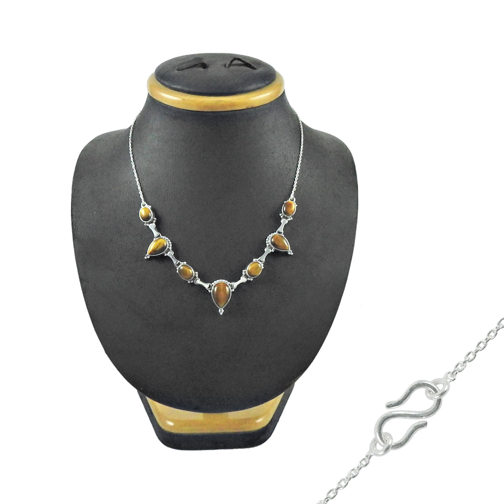 Tiger Eye Stone Ethnic Necklace 925 Sterling Silver Jewelry Gift For Her W34