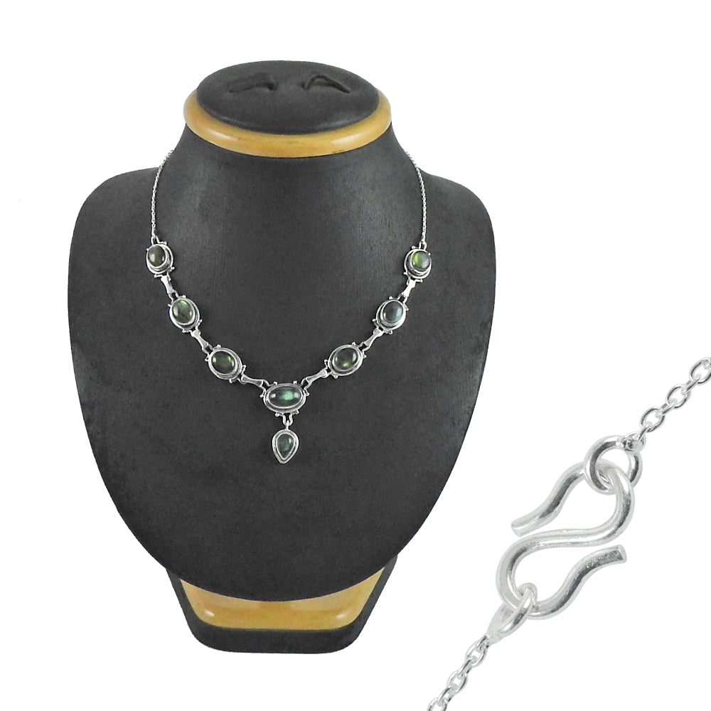 Natural Labradorite 925 Silver Cluster Vintage Look Necklace For Girls D1