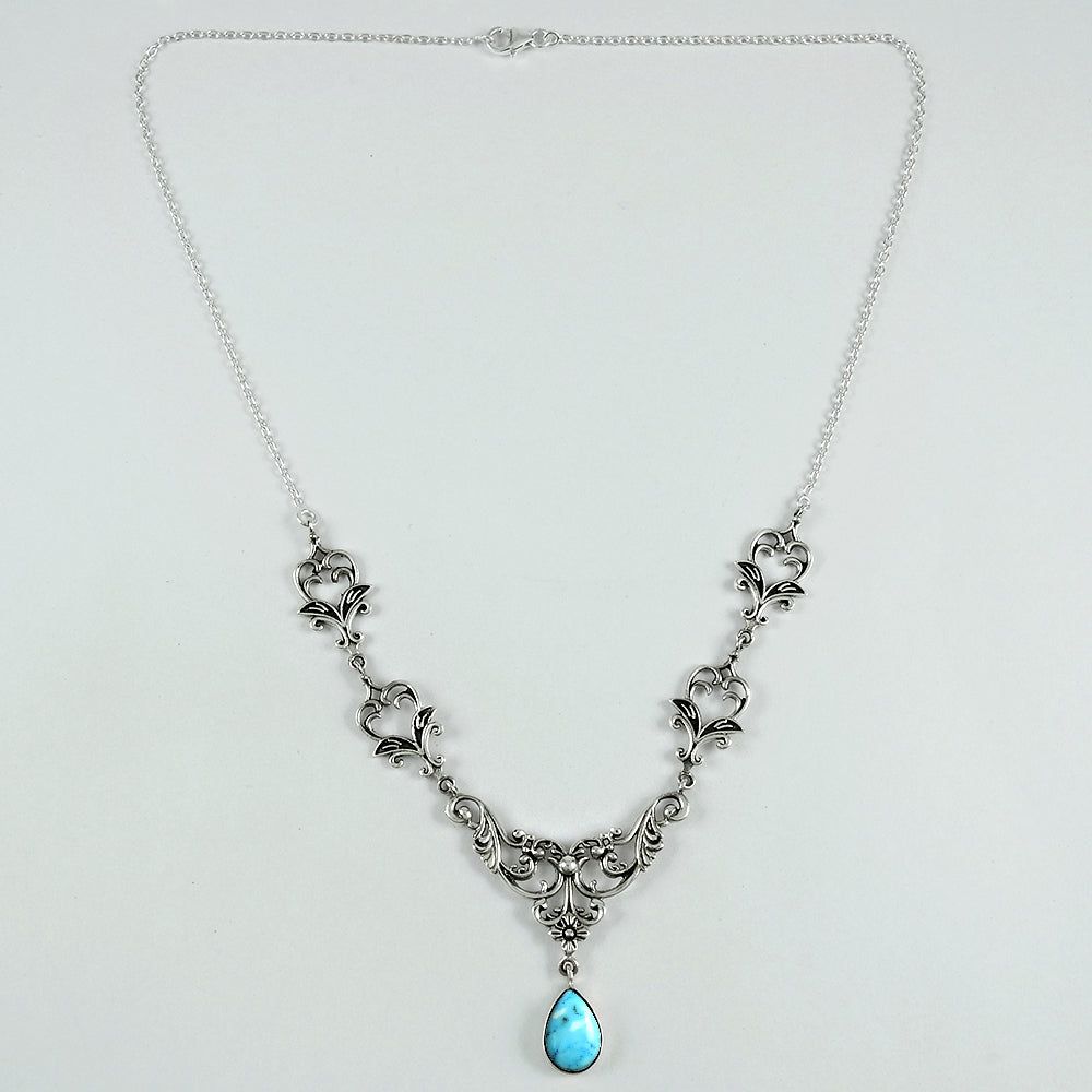 Pear December Natural Turquoise Statement Artisan Wife Necklace 925 Solid Silver