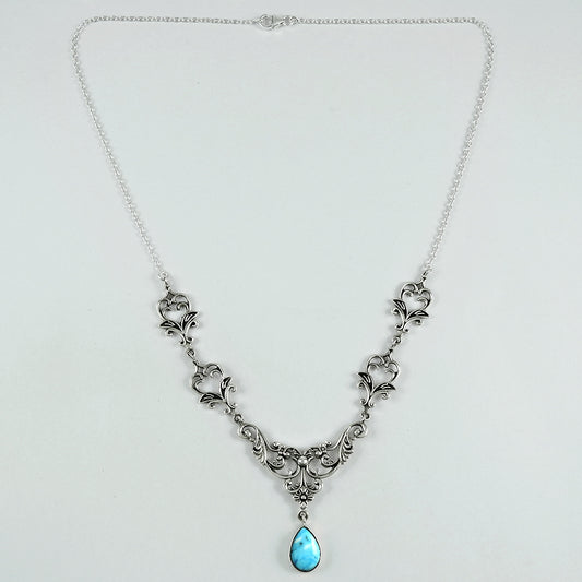 Pear December Natural Turquoise Statement Artisan Wife Necklace 925 Solid Silver