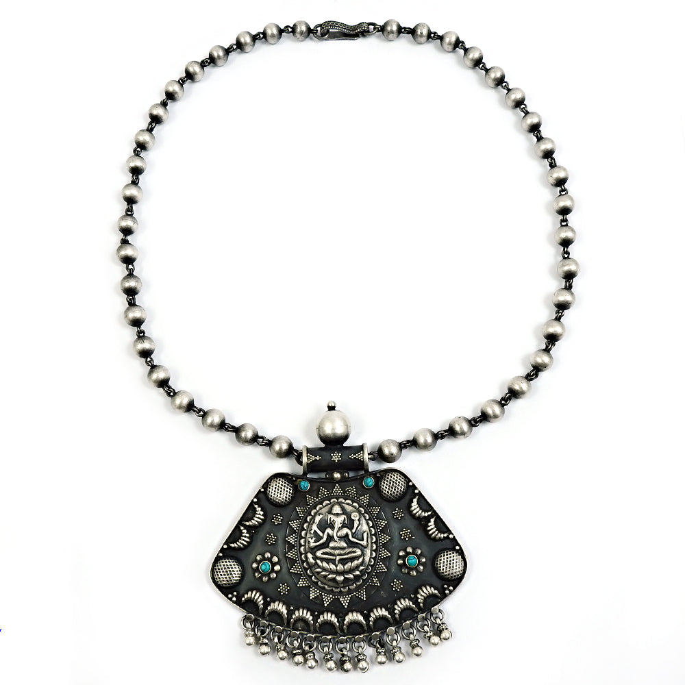 Turquoise Gemstone Antique Look Artisan Cluster Bezel Necklace 925 Solid Silver