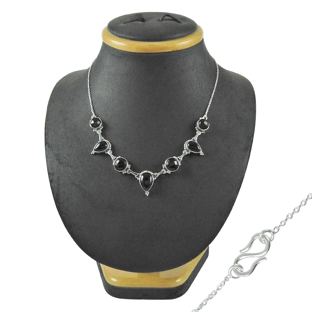 Gift For Her Necklace Natural Black Onyx Gemstone 925 Sterling Silver Jewelry K1