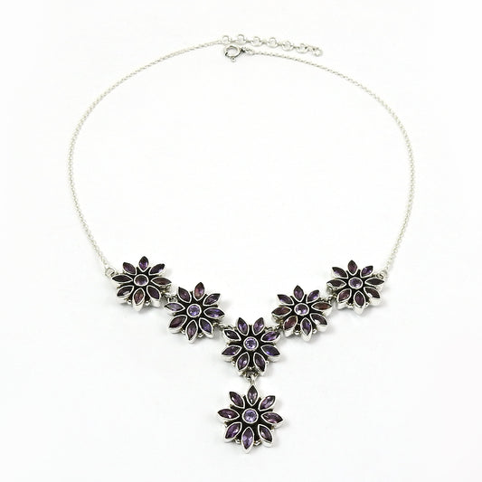 Gift For Her Amethyst Stone Jewelry 925 Sterling Silver Vintage Necklace R9