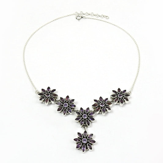 Gift For Her Amethyst Stone Jewelry 925 Sterling Silver Vintage Necklace R9