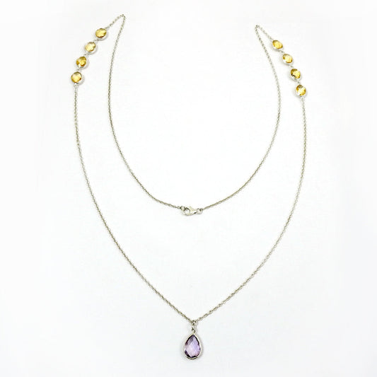 February Birth Pear Citrine Stone Cluster Anniversary Necklace Sterling Silver